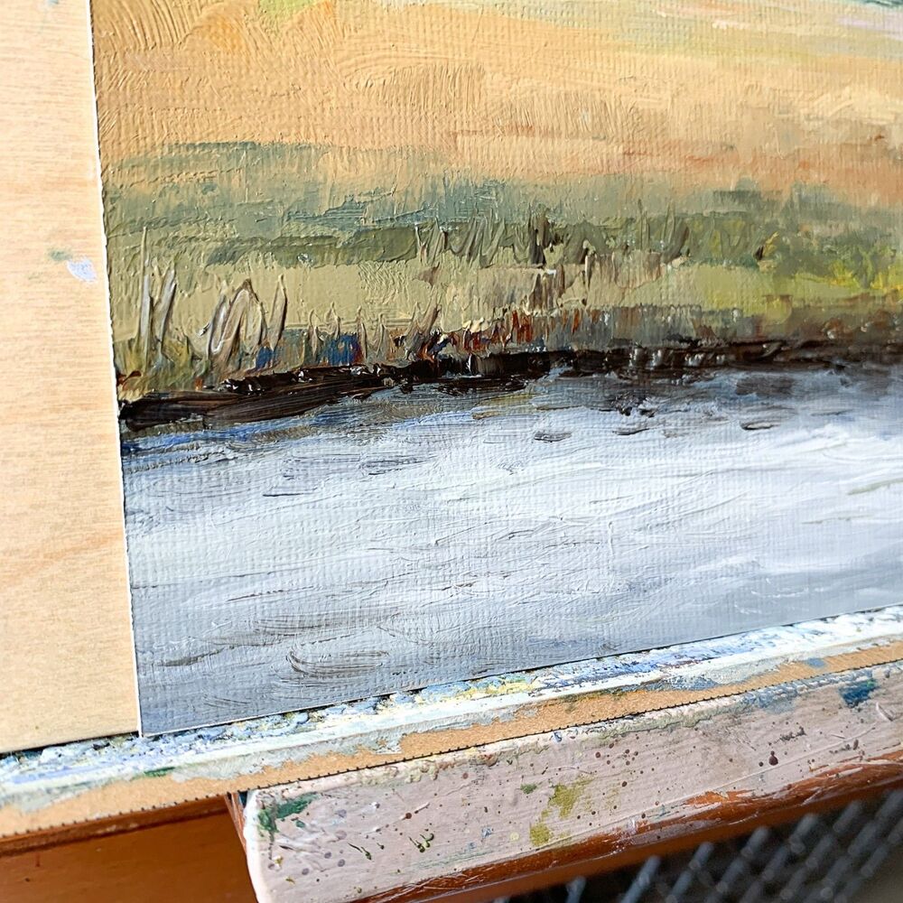 5x7 Original Oil Landscape Painting Marsh Lowcountry Neutral Coastal Art Signed - Picture 3 of 3